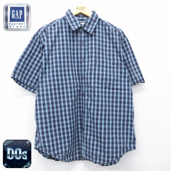 【20%OFF】ギャップ 00s 半袖シャツ チェック ネイビー メンズL相当 | 古着