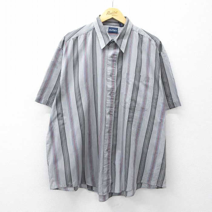 XL★古着 ピューリタン 半袖 シャツ メンズ 00年代 00s 大きいサイズ グレー他 ストライプ 26apr22