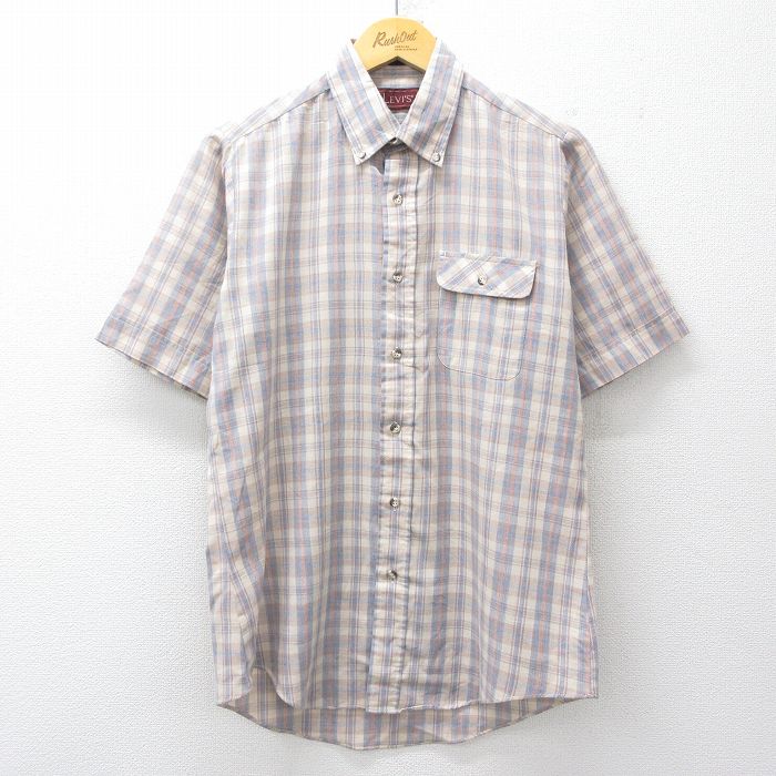 M★古着 リーバイス Levis 半袖 シャツ メンズ 90年代 90s ボタンダウン ベージュ他 チェック 26apr22