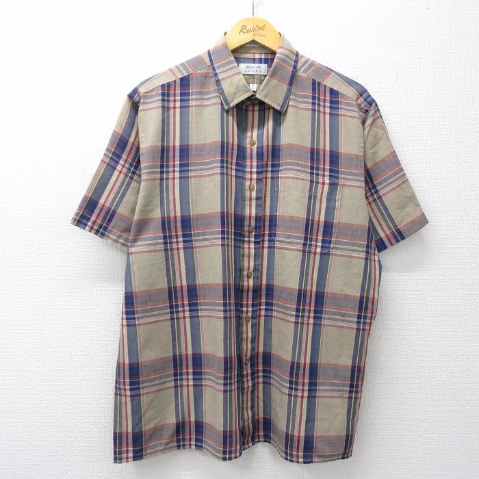 XL★古着 アロー 半袖 シャツ メンズ 90年代 90s 大きいサイズ 茶他 チェック 26apr22