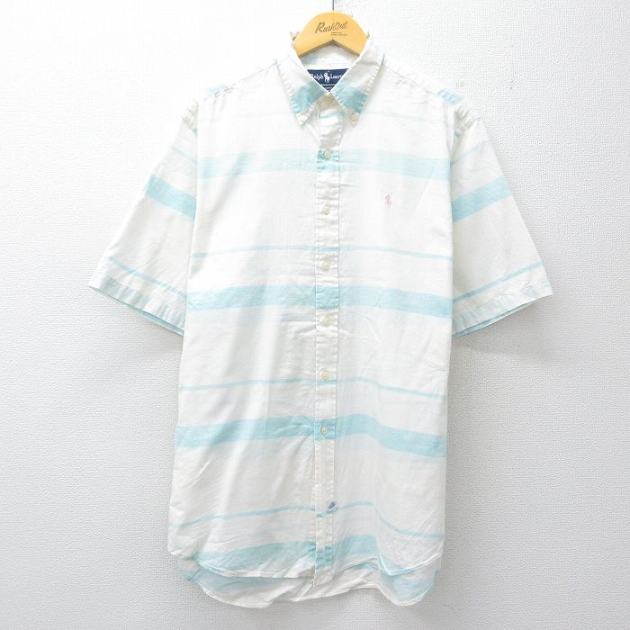 ラルフローレン 90s 半袖シャツ ワンポイントロゴ ホワイトボーダー XL | 古着