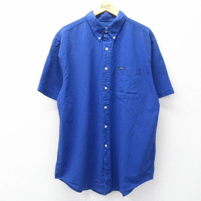 XL★古着 ラルフローレン チャップス 半袖 ブランド シャツ メンズ 90年代 90s ワンポイントロゴ ロング丈 コットン ボタンダウン 青 26apr22