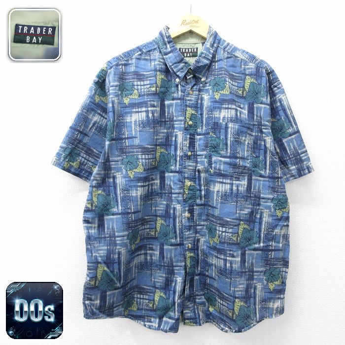 TRADER BAY 00s 半袖シャツ 花 ネイビー メンズXL相当 | 古着