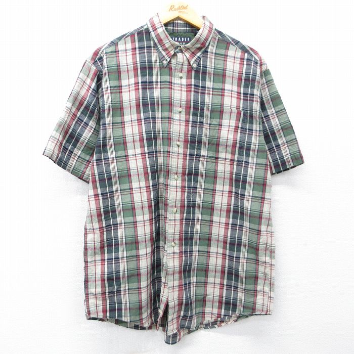 L★古着 TRADER BAY 半袖 シャツ メンズ 00年代 00s コットン ボタンダウン ベージュ他 チェック 26apr24