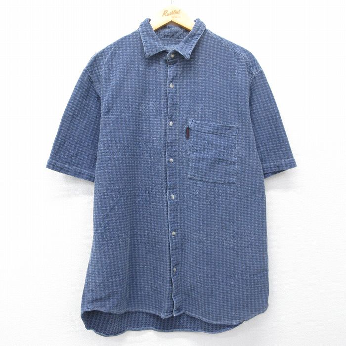 L★古着 グラミチ 半袖 シャツ メンズ 90年代 90s ジャガード コットン USA製 紺他【spe】 26apr24
