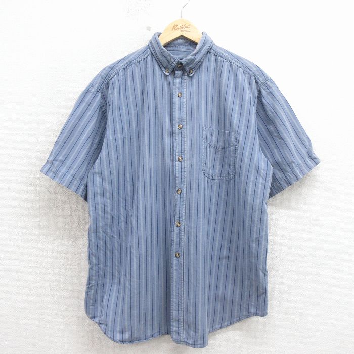 XL★古着 ルート66 半袖 シャツ メンズ 00年代 00s コットン ボタンダウン 紺他 ストライプ 26apr25