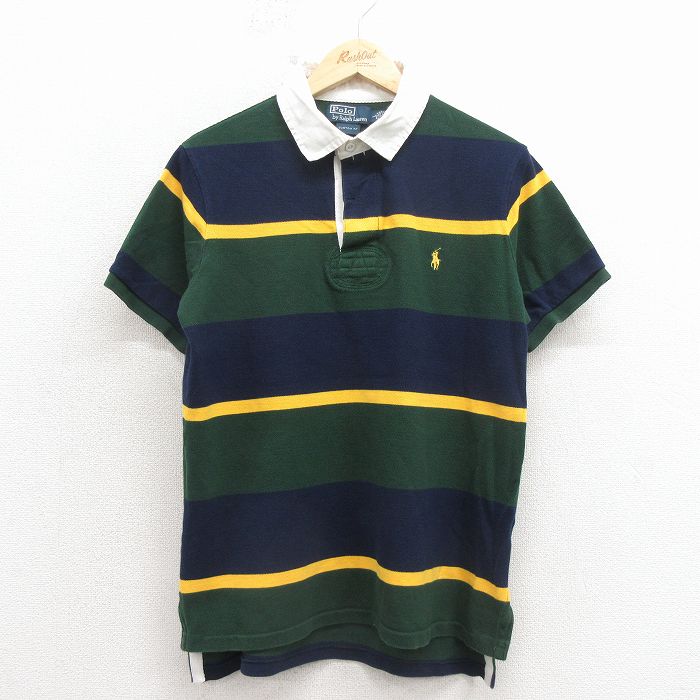 M★古着 ラルフローレン 半袖 ブランド ラガー シャツ メンズ 90年代 90s ワンポイントロゴ 鹿の子 コットン 濃紺他【spe】 26apr25