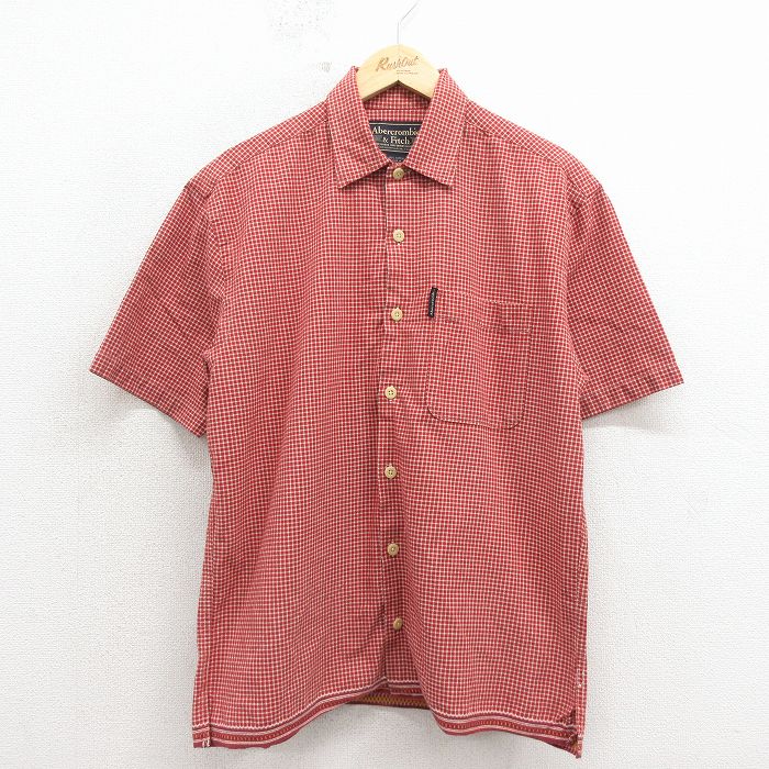 L★古着 アバクロンビー 半袖 シャツ メンズ 90年代 90s コットン 赤他 チェック 26apr25