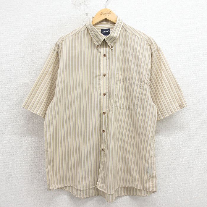 XL★古着 ピューリタン 半袖 シャツ メンズ 00年代 00s ボタンダウン ベージュ他 ストライプ 26apr27