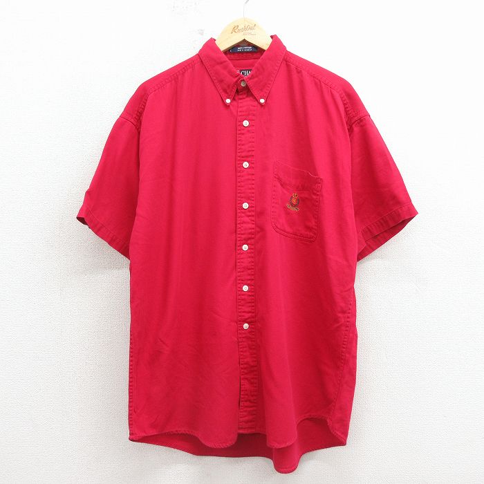 XL★古着 ラルフローレン チャップス 半袖 ブランド シャツ メンズ 90年代 90s ワンポイントロゴ 大きいサイズ コットン ボタンダウン 赤 26apr27