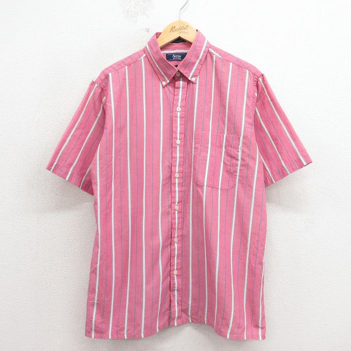 XL★古着 アロー 半袖 シャツ メンズ 80年代 80s ボタンダウン ピンク他 ストライプ 26apr27