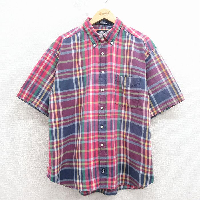 XL★古着 ドッカーズ 半袖 シャツ メンズ 90年代 90s 大きいサイズ コットン ボタンダウン 濃紺他 チェック【spe】 26apr27