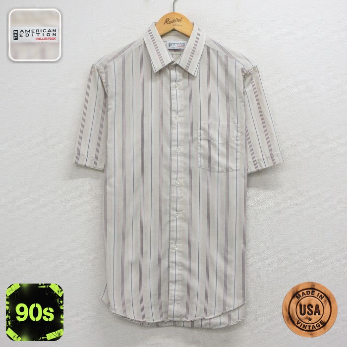 【20%OFF】90s 半袖シャツ ストライプ ベージュ メンズL相当 | 古着