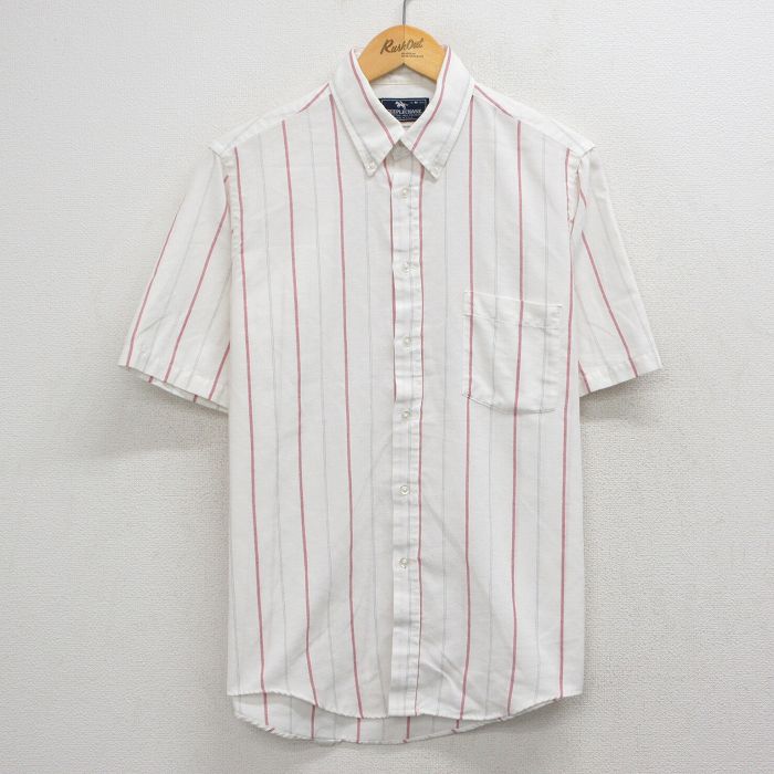 L★古着 半袖 シャツ メンズ 90年代 90s ボタンダウン USA製 白他 ストライプ 26apr27
