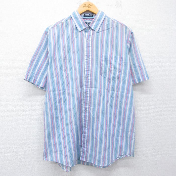 XL★古着 半袖 シャツ メンズ 90年代 90s ボタンダウン 薄紺他 ストライプ 26apr28