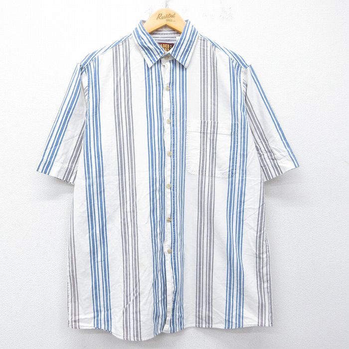 L★古着 FADED GLORY 半袖 シャツ メンズ 90年代 90s コットン 白他 ストライプ 26apr28