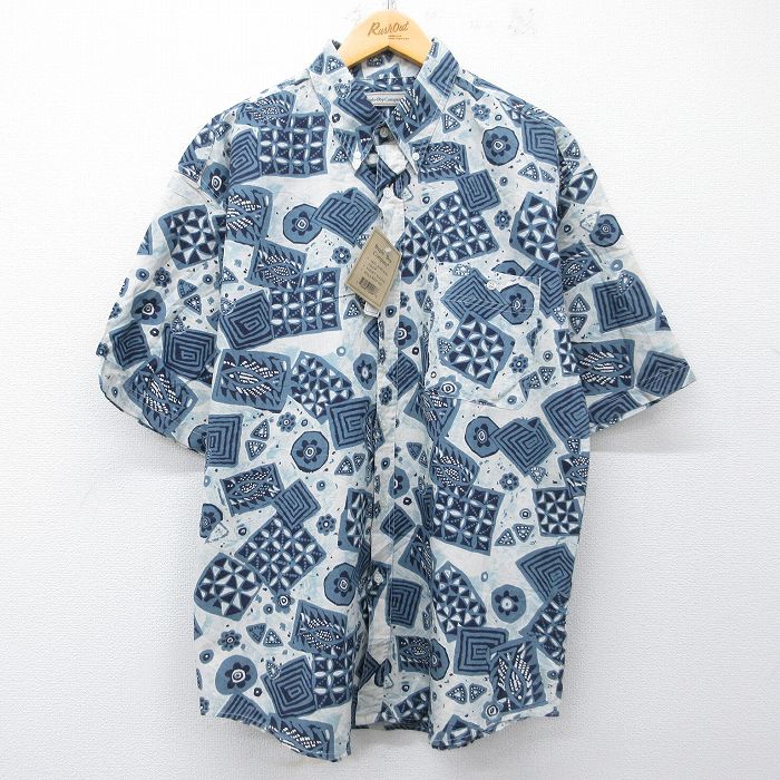 XL★古着 ビューグルボーイ 半袖 シャツ メンズ 00年代 00s 総柄 デッドストック ボタンダウン 薄紺【spe】 26apr28