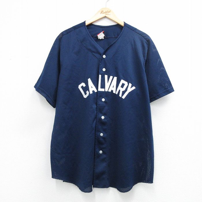 XL★古着 ウィルソン 半袖 ベースボール シャツ メンズ 90年代 90s CALVARY メッシュ地 大きいサイズ USA製 濃紺 26apr28