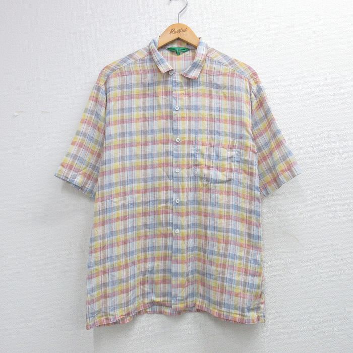 L★古着 半袖 シャツ メンズ 80年代 80s 白他 チェック 26apr28
