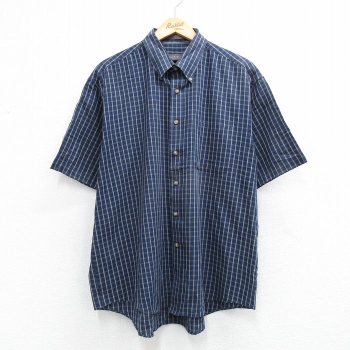 XL★古着 バンヒューセン 半袖 シャツ メンズ 00年代 00s ボタンダウン 濃紺他 チェック 26apr28