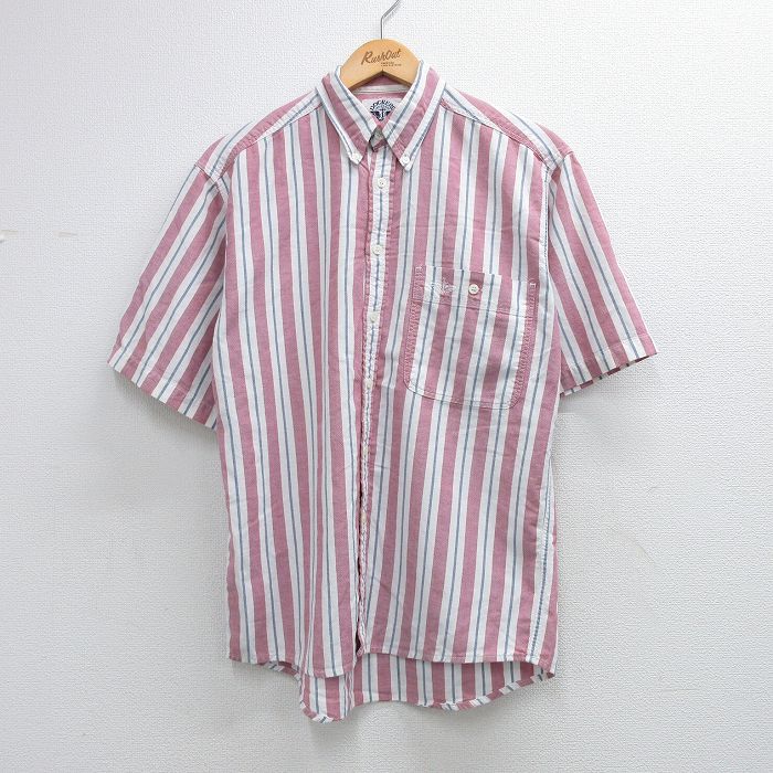 L★古着 ドッカーズ 半袖 シャツ メンズ 90年代 90s ワンポイントロゴ ボタンダウン 赤系他 ストライプ 26apr28