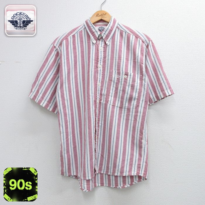【20%OFF】ドッカーズ 90s 半袖シャツ ワンポイントロゴ レッドストライプ メンズL相当 | 古着