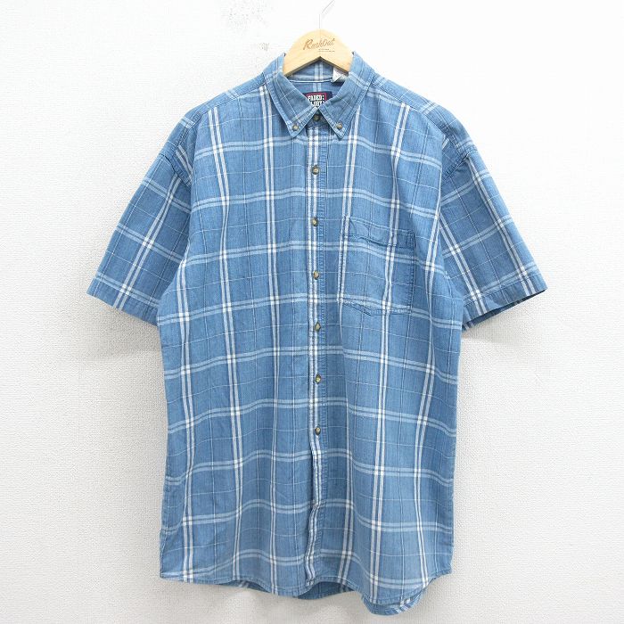 XL★古着 FADED GLORY 半袖 シャツ メンズ 00年代 00s コットン ボタンダウン 薄紺 チェック 26apr30