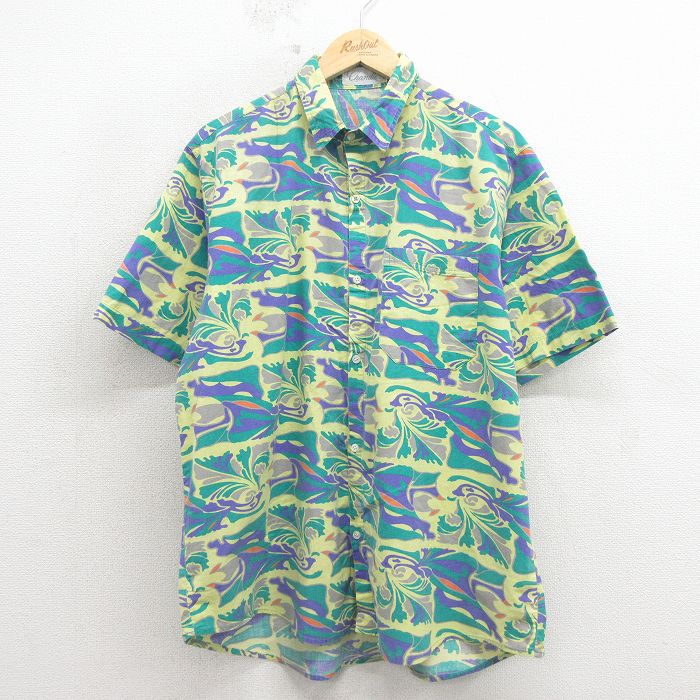 XL★古着 半袖 シャツ メンズ 00年代 00s 総柄 緑他 26apr30