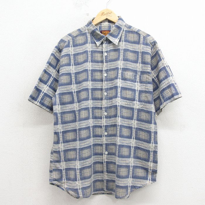 L★古着 FADED GLORY 半袖 シャツ メンズ 00年代 00s コットン 紺 チェック 26apr30