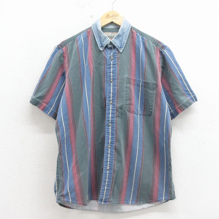 レッドヘッド 00s 半袖シャツ ストライプ ネイビー L | 古着