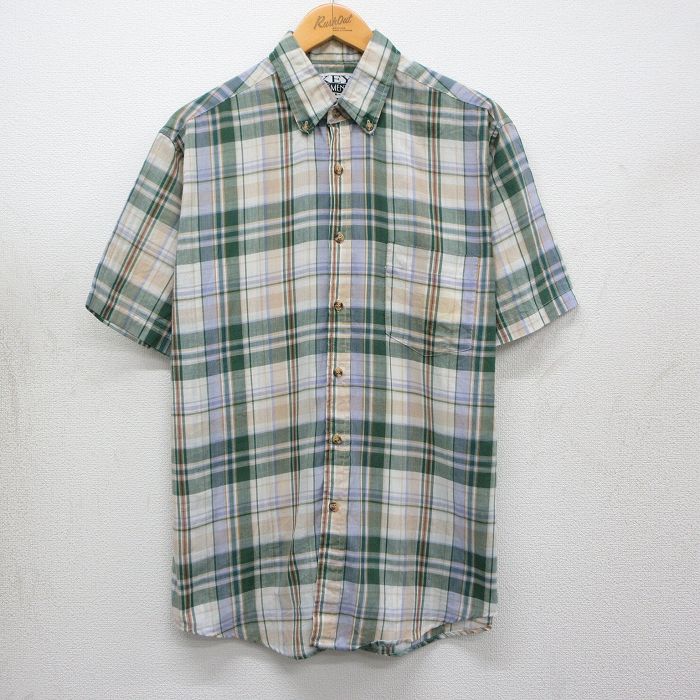 キー 90s 半袖シャツ グリーンチェック M | 古着