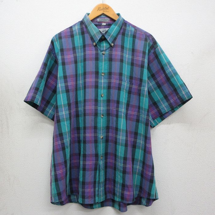 バンヒューセン 90s 半袖シャツ 青緑チェック XL | 古着