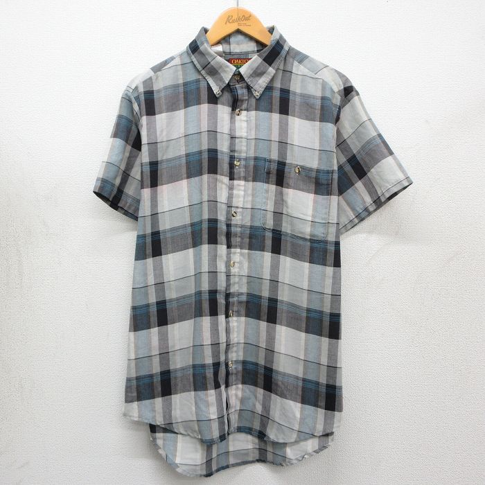 XL★古着 半袖 シャツ メンズ 90年代 90s USA製 グレー他 チェック 26may01