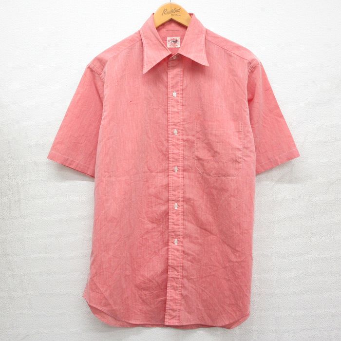 L★古着 ブルックスブラザーズ 半袖 ブランド シャツ メンズ 70年代 70s 6ボタン ピンク系【spe】 26may02