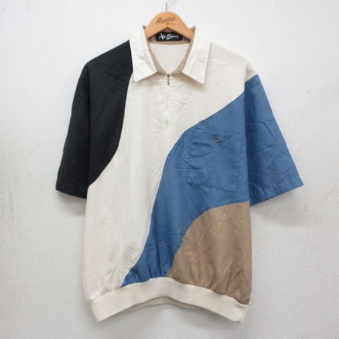 90s 半袖ハーフジップシャツ ホワイト XL | 古着