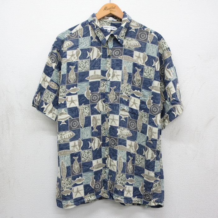 ピエールカルダン 90s 半袖シャツ 魚 ネイビー L | 古着