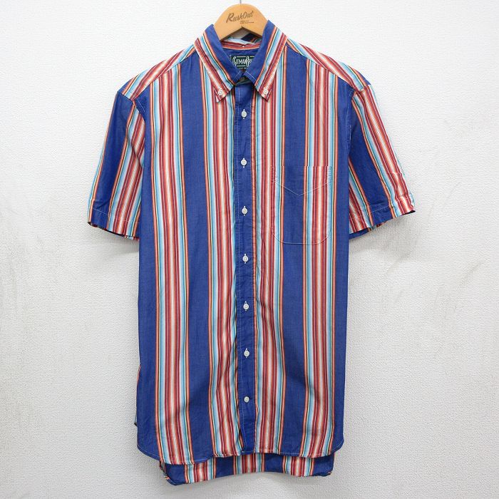 90s 半袖シャツ ストライプ ネイビー M | 古着