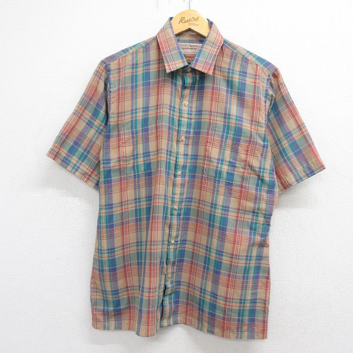 90s 半袖シャツ チェック ベージュ M | 古着