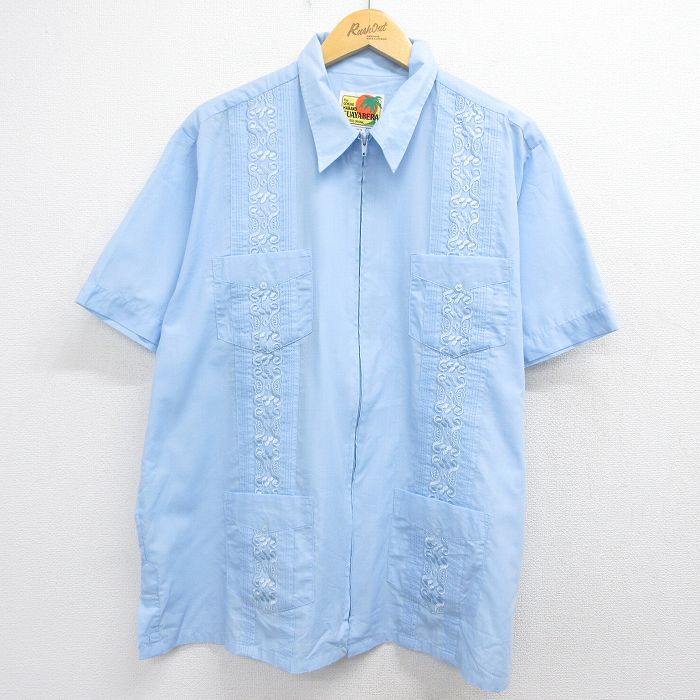 HABAND 00s 半袖フルジップシャツ 刺繍 ネイビー XL | 古着