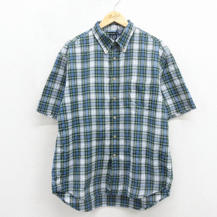 L★古着 ギャップ GAP 半袖 シャツ メンズ 00年代 00s コットン ボタンダウン 緑他 チェック【spe】 26may11