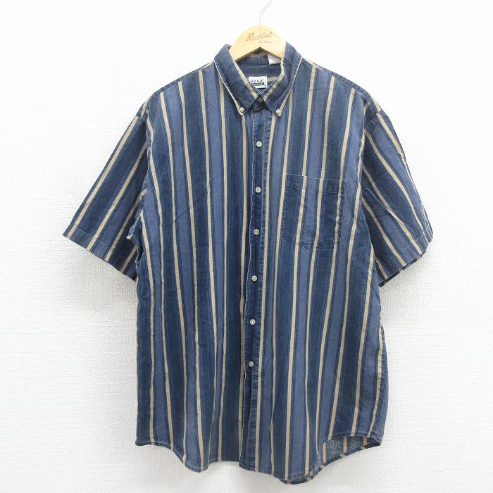 00s 半袖シャツ ストライプ ネイビー XL | 古着