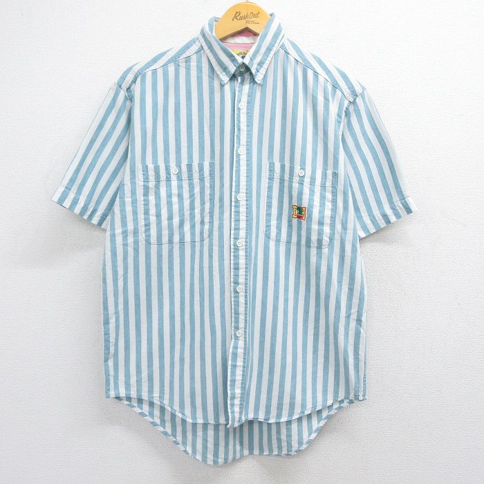 L★古着 ダックヘッド 半袖 シャツ メンズ 90年代 90s コットン ボタンダウン USA製 ライトブルー他 ストライプ【spe】 26may13