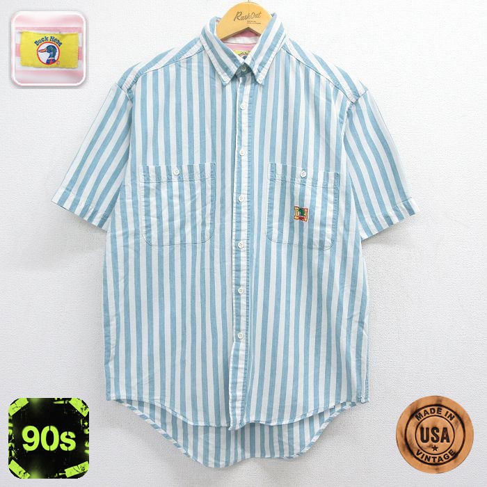 【20%OFF】ダックヘッド 90s 半袖シャツ ストライプ ライトブルー メンズL相当 | 古着