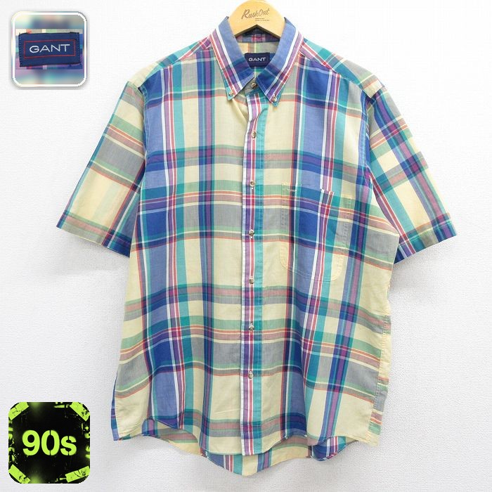 GANT 90s 半袖シャツ チェック イエロー メンズXL相当 | 古着
