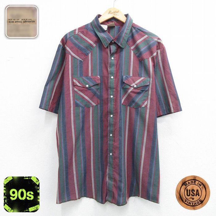 【20%OFF】ウエスタンシャツ 90s ストライプ バーガンディ メンズXL相当 | 古着