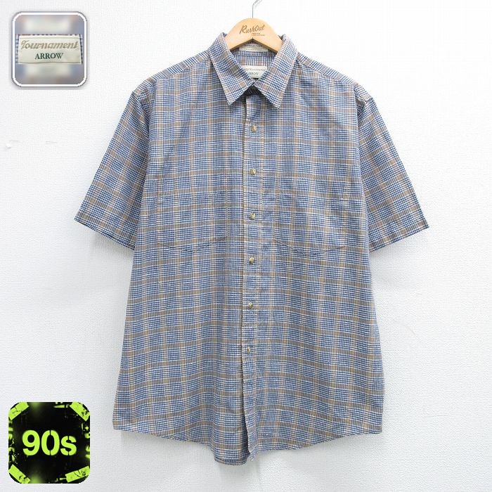 【20%OFF】アロー 90s 半袖シャツ チェック ネイビー メンズXL相当 | 古着