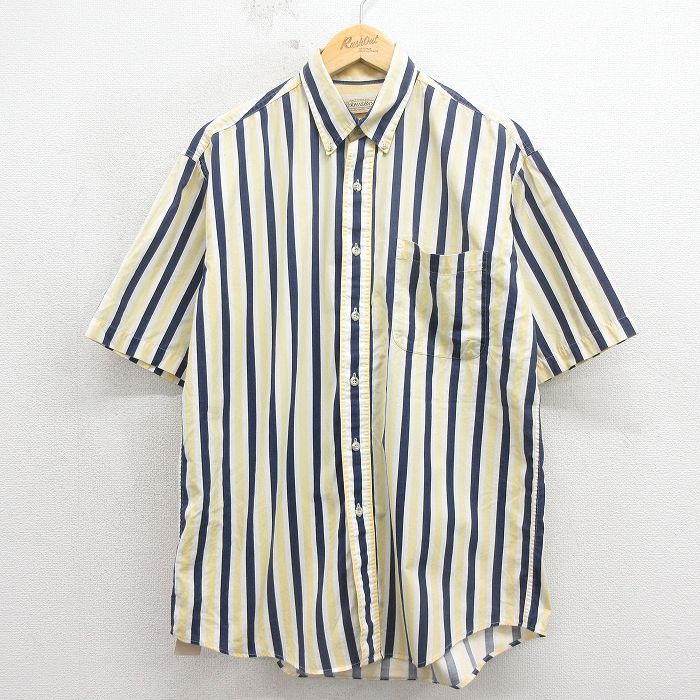 L★古着 セントジョンズベイ 半袖 シャツ メンズ 00年代 00s コットン ボタンダウン 黄他 ストライプ【spe】 26may12