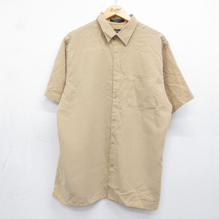 ベージュチェック 半袖シャツ XL | 古着