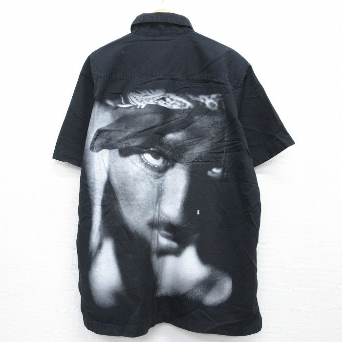 XL★古着 半袖 ヒップホップ ラップ シャツ メンズ トゥパック 2パック 2PAC 大きいサイズ ロング丈 コットン ブラック【spe】 26may14