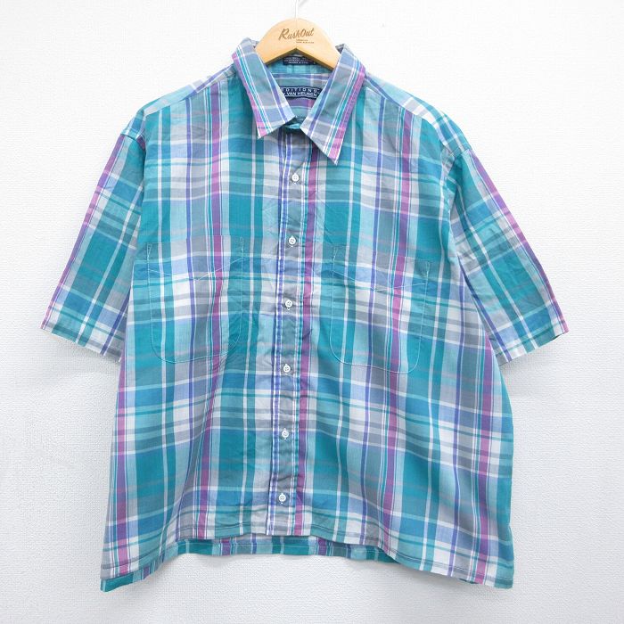 バンヒューセン 90s 半袖シャツ チェック グリーン XL | 古着